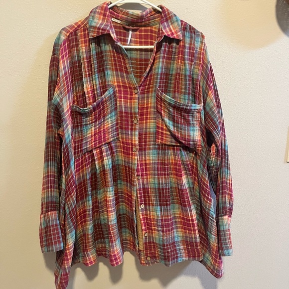 Free People Flannel Voyage Shirt Dress in Twilight Combo XS Bohemian Hippie - Picture 3 of 8